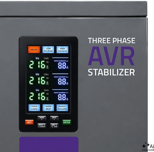 Dreiphasiger Spannungsregler Qoltec Avr Multiprotection 10 Kva Genauigkeit ± 3% Dreiphasiger Servomotor LCD Bildschirm