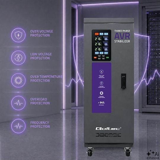 Three-phase Voltage Stabilizer Qoltec Avr Multiprotection 15 Kva Accuracy ± 3% Three-phase Servomotor Lcd Screen