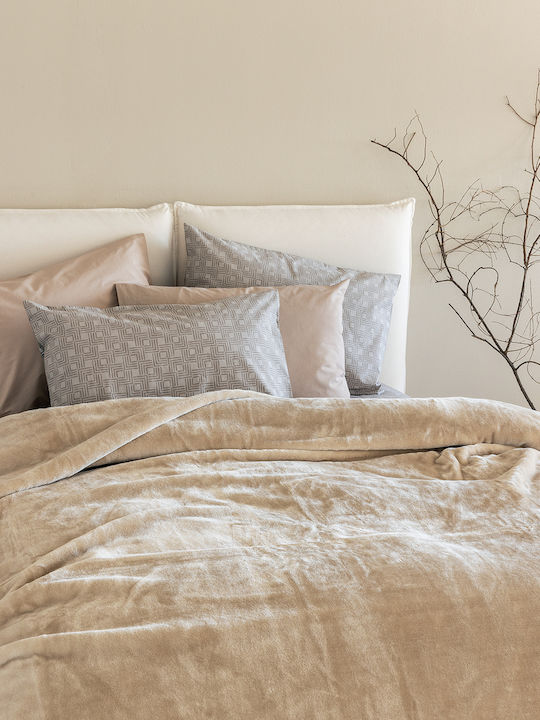 Palamaiki Velours Decke Beigefarbene Einzellige 170x240cm Sandy