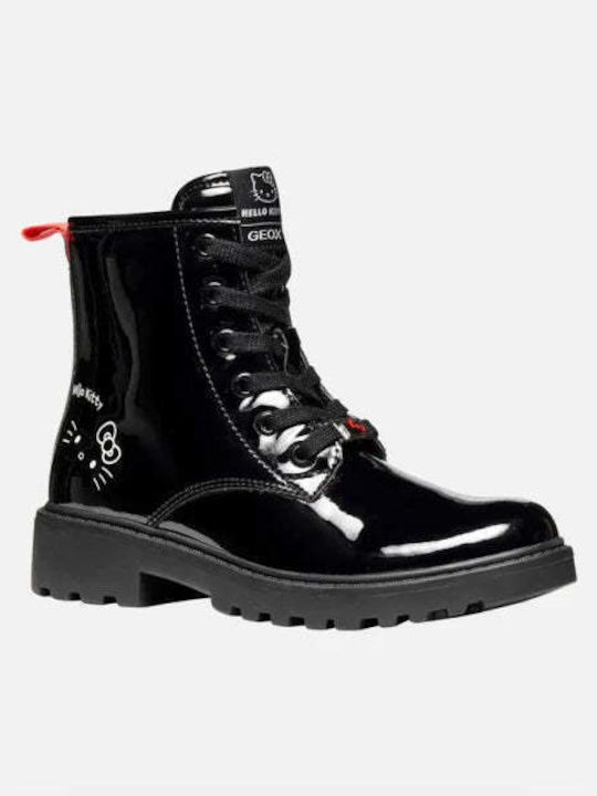 Casey Kids Patent Leather Military Boots with Zipper Black