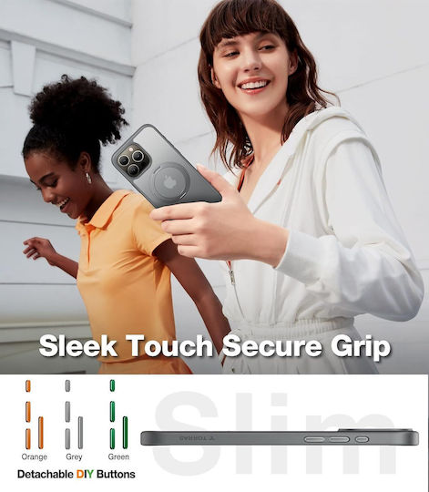Torras Ostand Pro Magsafe Silikon Rückseite Hülle Grau Für iPhone 15 Pro