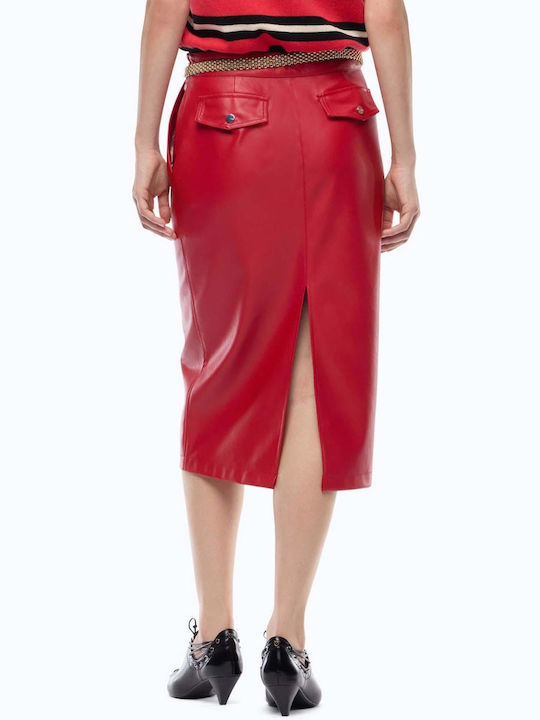 Pencil Midi Skirt Red