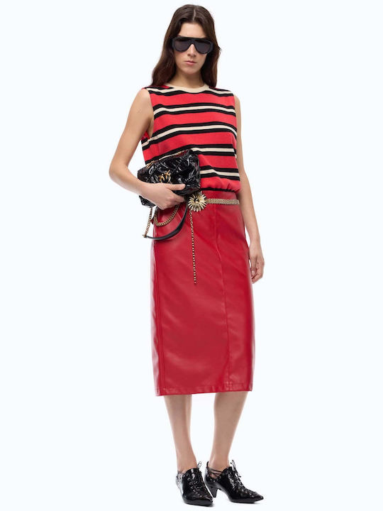 Pencil Midi Skirt Red