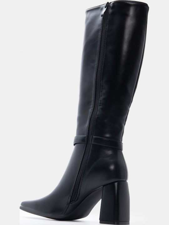 Wildleder Damenstiefel mit hohem Absatz Schwarz