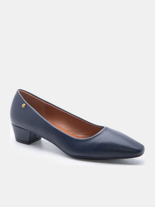 Spitze Pumps mit niedrigem Absatz Marineblau