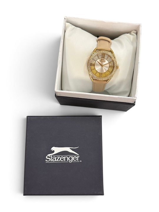 Slazenger Style Γυναικείο Ρολόι Μπαταρίας με Μπεζ Δερμάτινο Λουράκι
