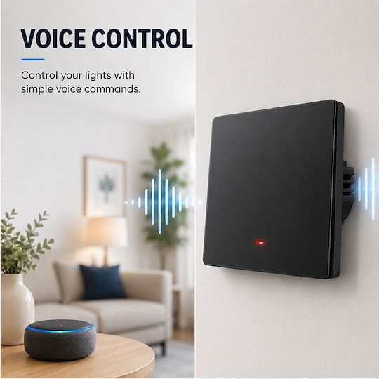 Qoltec Smart Light Switch 1 Position Wi-fi Timer Tuya Smart Life Black