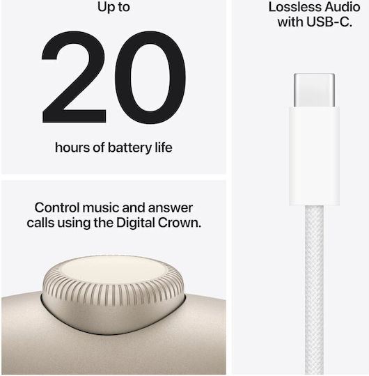 Apple AirPods Max 2 Ασύρματα / Ενσύρματα Over Ear Ακουστικά και Quick Charge Starlight