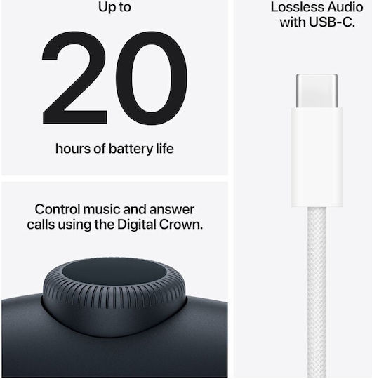 Apple AirPods Max 2 Ασύρματα / Ενσύρματα Over Ear Ακουστικά και Quick Charge Midnight
