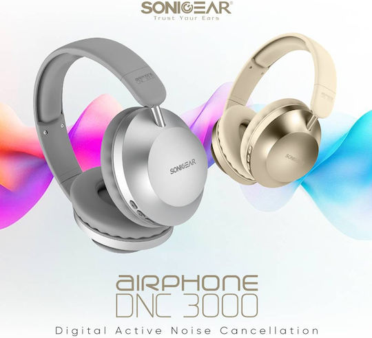 Sonic Gear Airphone DNC 3000 Kabellose Bluetooth Am Ohr Kopfhörer mit 20 Stunden Betriebszeit Platinum