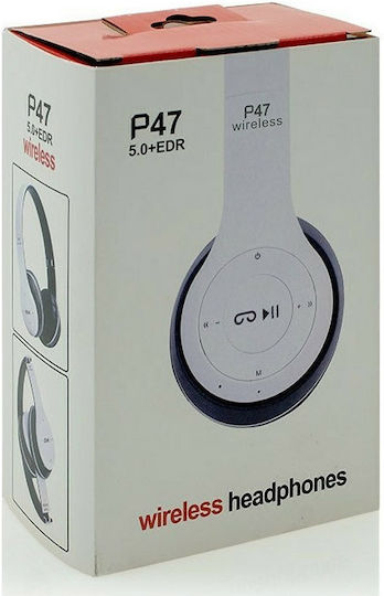 P47 Ασύρματα / Ενσύρματα On Ear Ακουστικά με Ραδιόφωνο με 6 ώρες Λειτουργίας Λευκά