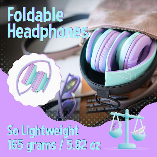 PowerLocus P2 Kids Ασύρματα / Ενσύρματα Παιδικά Over Ear Ακουστικά με Ραδιόφωνο με 20 ώρες Λειτουργίας Blue-Purple