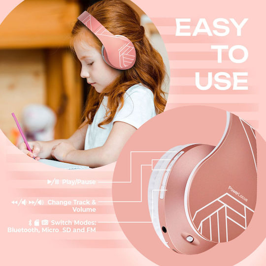 PowerLocus P2 Kids Ασύρματα / Ενσύρματα Παιδικά Over Ear Ακουστικά με Ραδιόφωνο με 20 ώρες Λειτουργίας Rose Gold