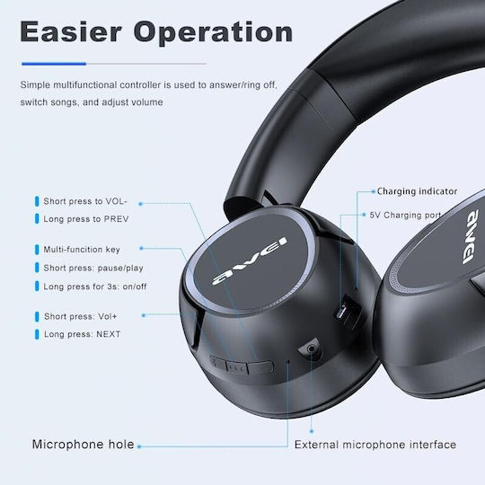 Awei A770BL Wireless / Wired Over Ear Headphones with 13 hours of Operation Black