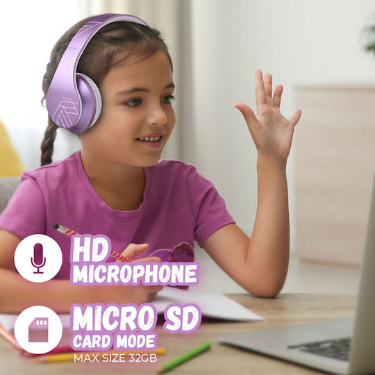PowerLocus P2 Kids Ασύρματα / Ενσύρματα Παιδικά Over Ear Ακουστικά με Ραδιόφωνο με 20 ώρες Λειτουργίας Pink-White