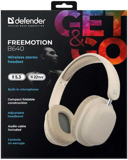 Defender Freemotion B640 Wireless / Wired Over Ear Headphones with 22 hours of Operation Beige