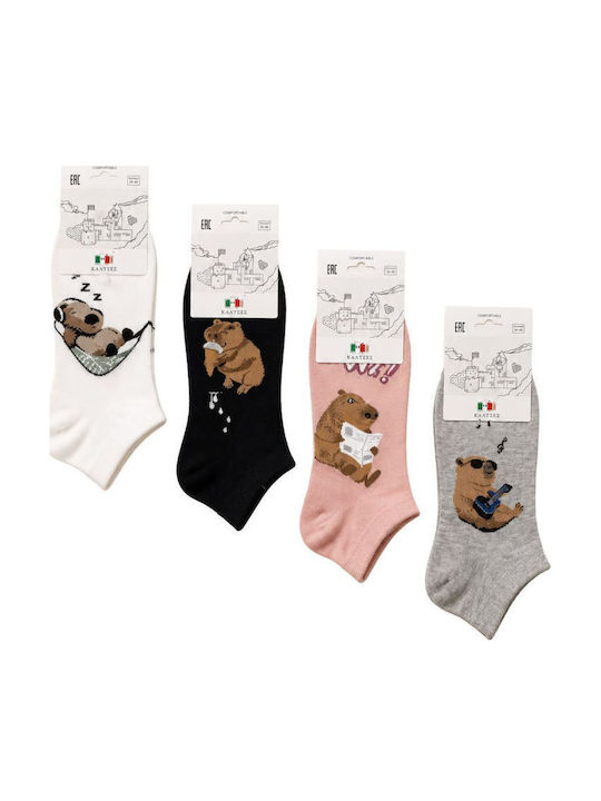 YTLI Women's Socks White Black Grey Pink 4 Pack