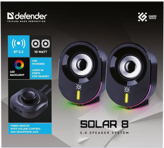 Defender Solar 8 Kabellose Computerlautsprecher 2.0 mit Bluetooth und Leistung 10W Schwarze