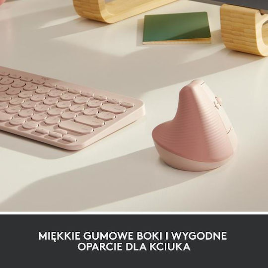 Logitech Lift Ασύρματο Εργονομικό Vertical Ποντίκι Ροζ