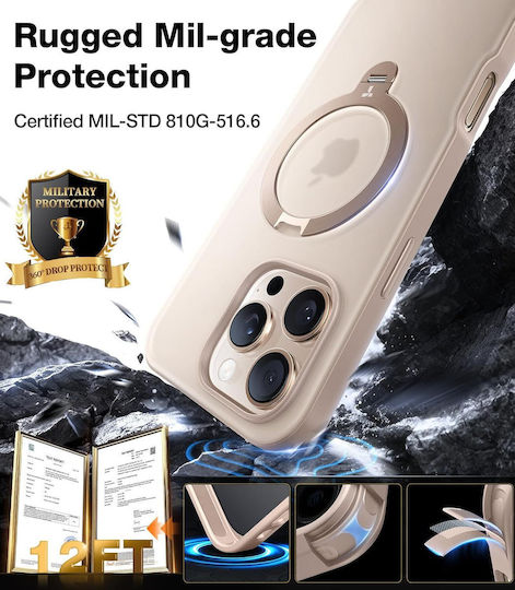 Torras Ostand Spin Rückseite Umschlag Silikon Gold (iPhone 17 Pro / iPhone 16 Pro)