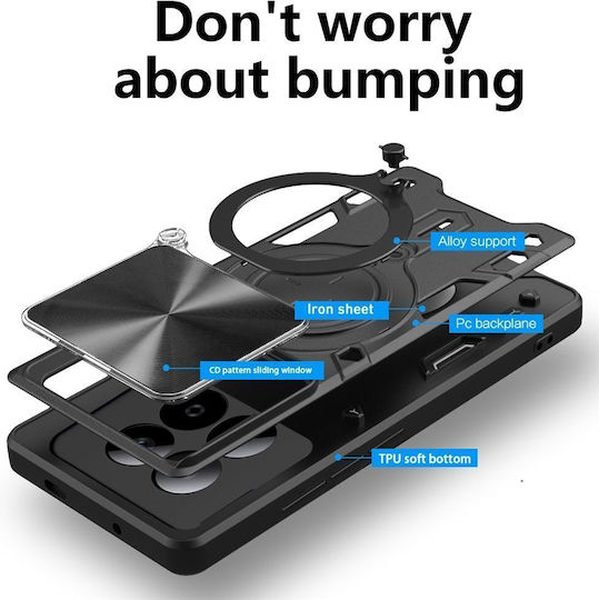 Shockproof Ringständ Slide Kamera Handyhülle Schwarz Poco F8 Pro 5g