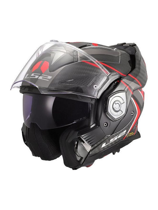 LS2 FF901 Advant X Carbon Future II Gloss Red Motorcycle Helmet Modular ECE 22.06 1550gr with Sunvisor