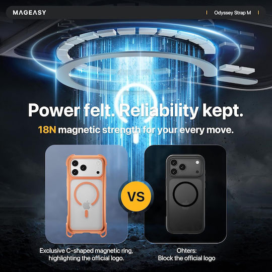 Mageasy Odyssey M With Lanyard Back Cover Silicone with Strap Gray (iPhone 17 Pro)