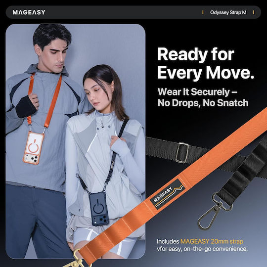 Mageasy Odyssey M With Lanyard Back Cover Silicone with Strap Gray (iPhone 17 Pro)