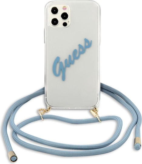 Guess Script Vintage Back Cover Πλαστικό με Λουράκι Μπλε (iPhone 12 / 12 Pro)