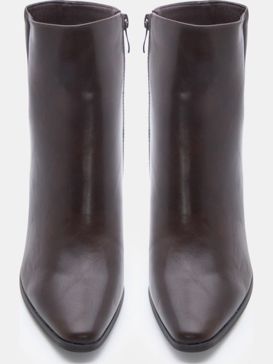 Wildleder Damen Stiefeletten Ankle Boots mit hohem Absatz Braun