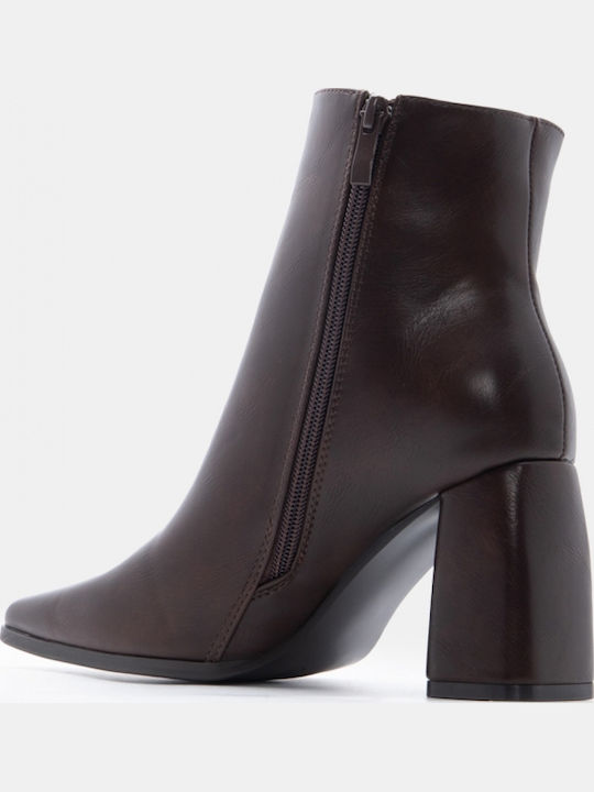 Wildleder Damen Stiefeletten Ankle Boots mit hohem Absatz Braun