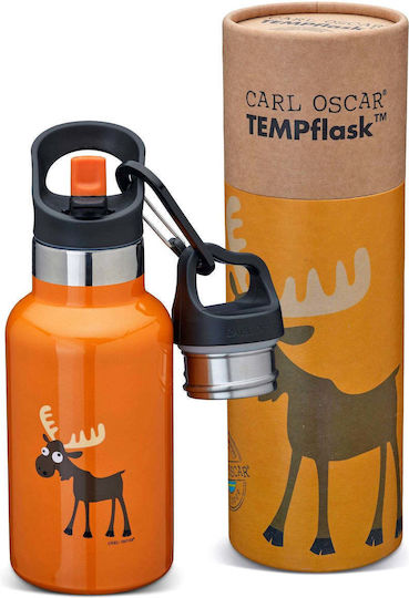 Carl Oscar Stainless Steel Kids Water Bottle Thermos Non Spill Orange 350ml