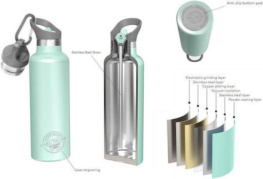 Carl Oscar Stainless Steel Kids Water Bottle Thermos with Straw Non Spill Green 700ml