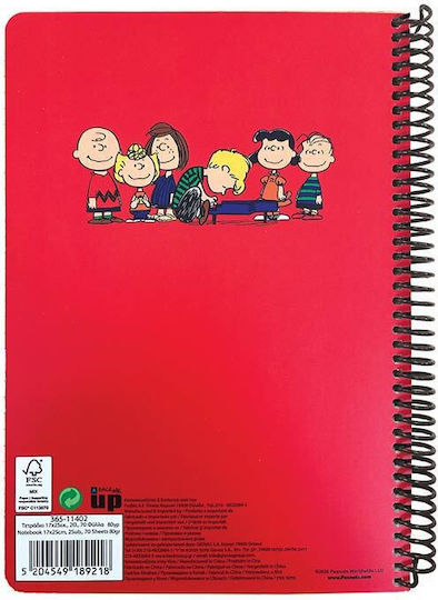 Back Me Up Spiral Ruled Notebook B5 70 Paper Sheets 2 Subjects Peanuts Black