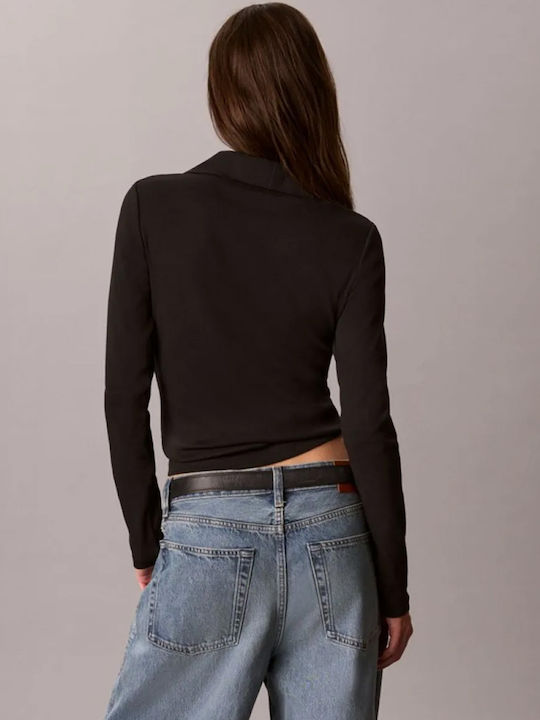 Women's Cotton Long Sleeve Black Blouse