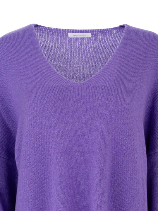 Women's Woolen Sweater with V-Neckline Lilac