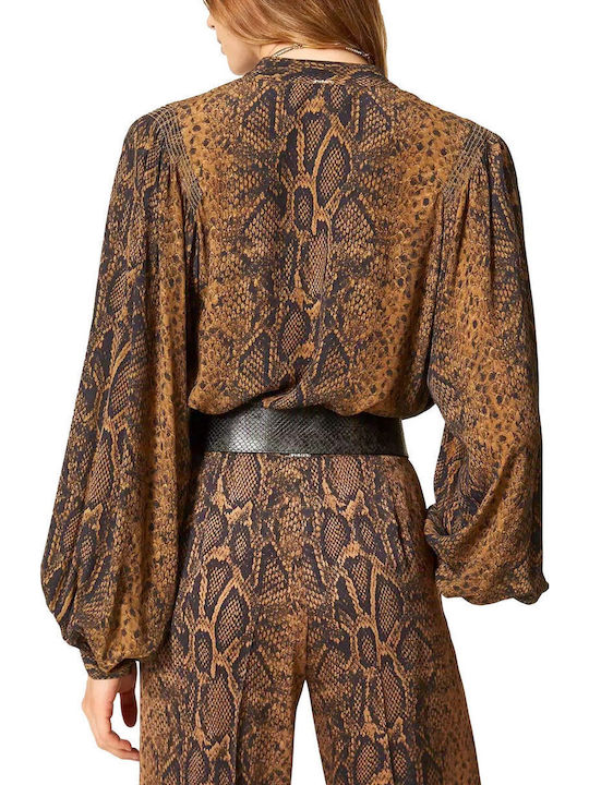 Long Sleeve Women's Shirt Brown-Black