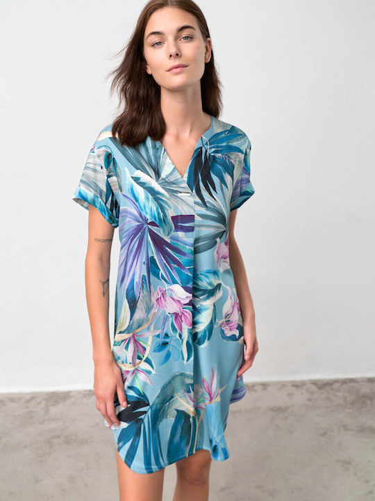 Summer Mini Shirt Dress Light Blue