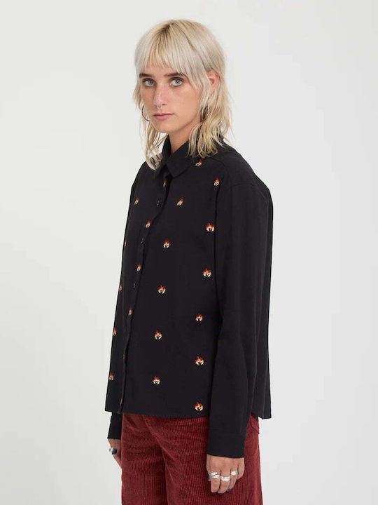 Langärmeliges Damenhemden Shirt Schwarz