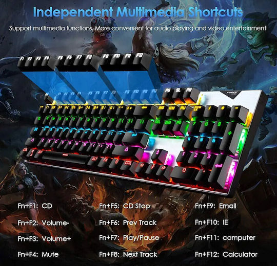 Forev Комплект гейминг механична клавиатура с RGB осветление и мишка (Международен английски)