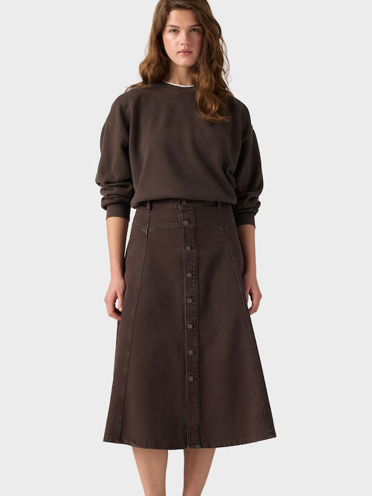 Denim Midi Damenrock Braun