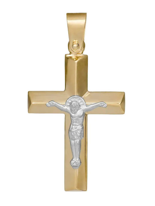 Men's Gold Cross 9K Double Sided with Crucified without Chain