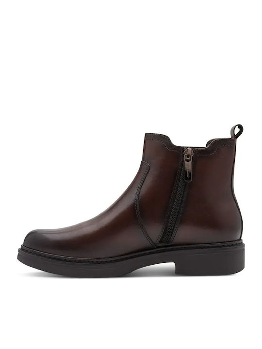 Leather Women's Ankle Boots with High Heel Brown