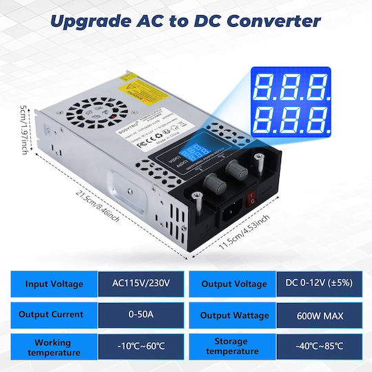 Bosytro Sursă de Alimentare Reglabilă 0-12v 0-50a 600w Transformator de Tensiune Dc Afișaj Digital Led Sursă de Alimentare Comutată Reglabilă Curent Tensiune