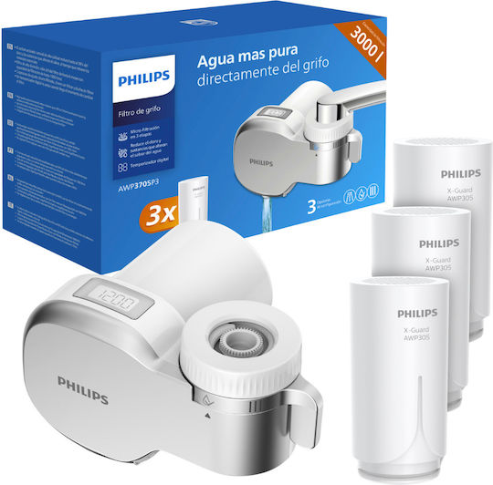 Philips Filtru de Apă pentru Robinet cu Carbon Activ cu 3 Filtre de Înlocuire AWP305 0,1 μm 0,1 μm
