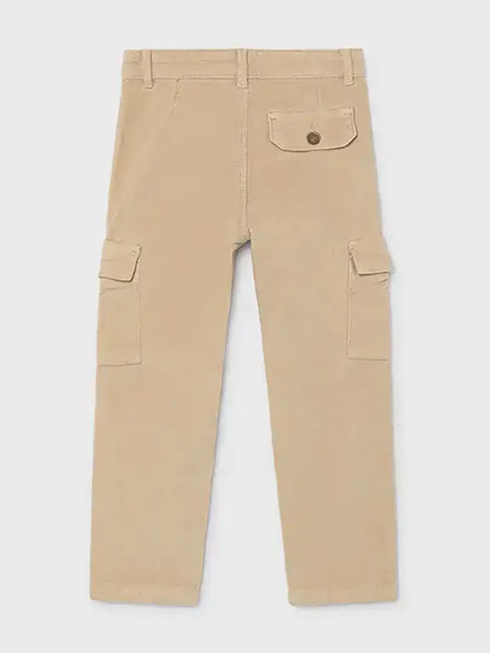 Pantaloni cargo din catifea raiata bej