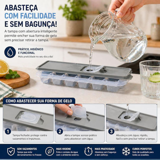 Formă de gheață din plastic cu 12 compartimente cu capac 14KZN06