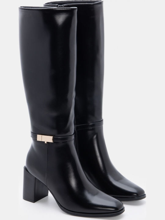 Women's Boots with Mid Heel & Fur Black