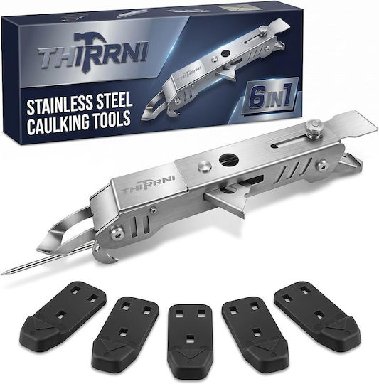 Set De Unelte Thirrni 6-în-1 Cuțit De Glet Din Oțel Inoxidabil Pentru Îndepărtare Și Netezire Capete De Silicon Interchangeabile Cutter Tub De Etanșare Racletă Pentru Baie Bucătărie