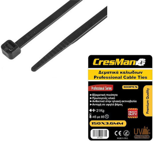 Cresman Plastic Cable Ties 250mmx4.8mm in Black Colour (100pcs)